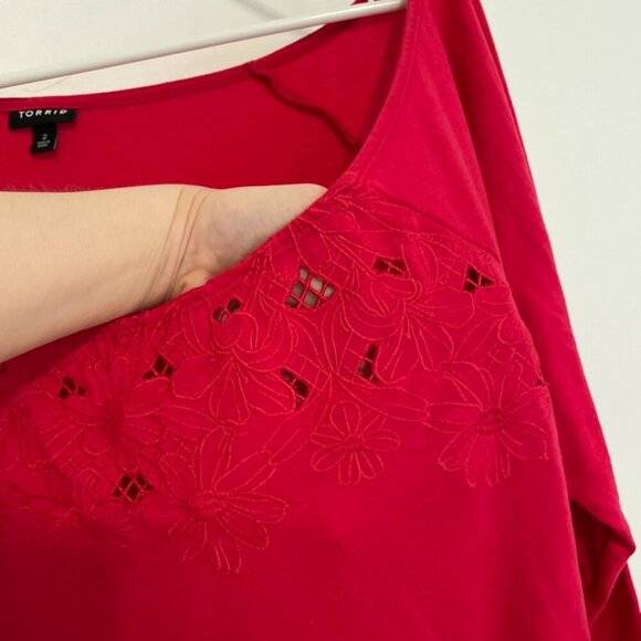 TORRID 2 Plus Size Off Shoulder Lt Weight French Terry Embroidered Sweatshirt - Picture 9 of 14